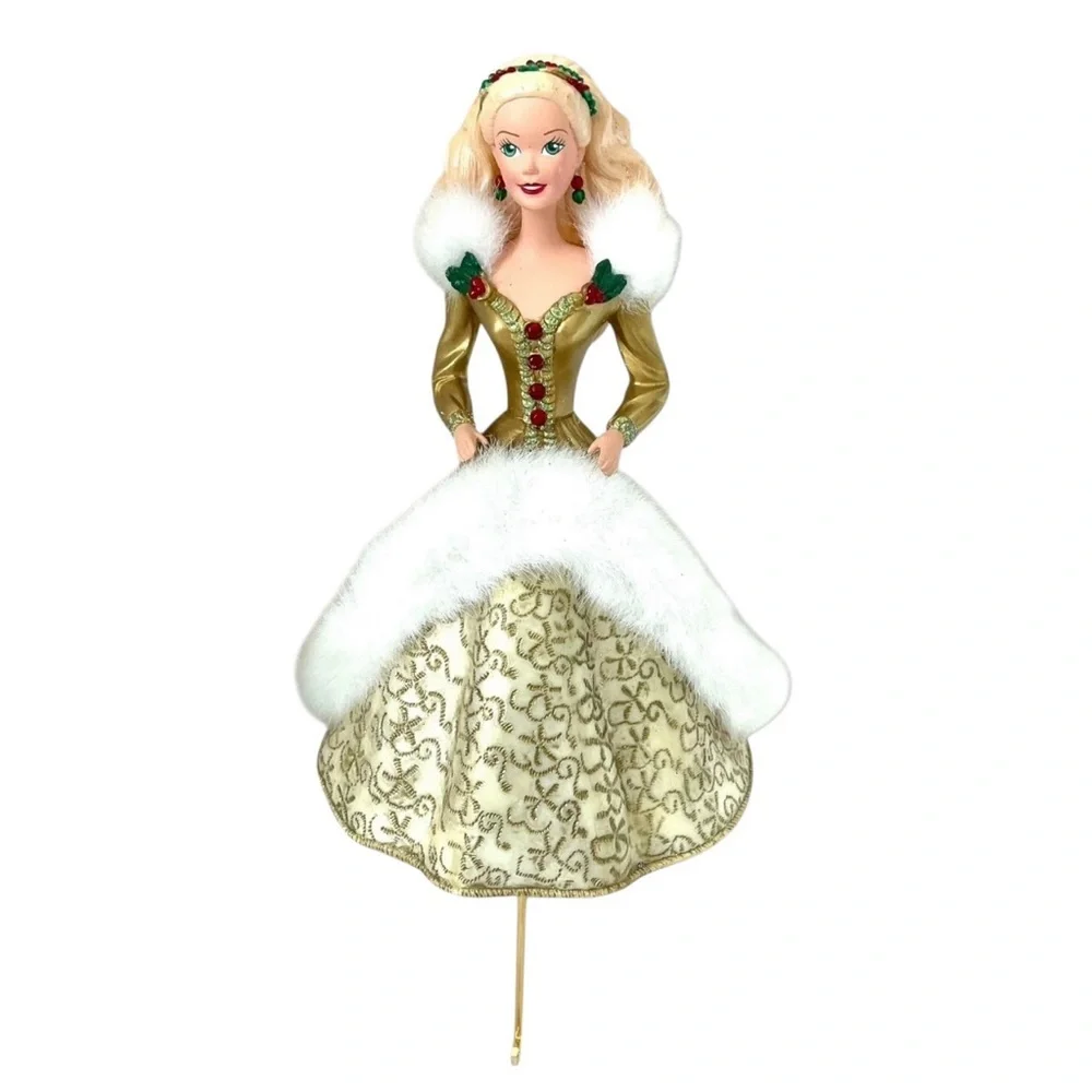 Vintage Hallmark Barbie Christmas Stocking Holder 1995 Gold Dress Holiday Decor